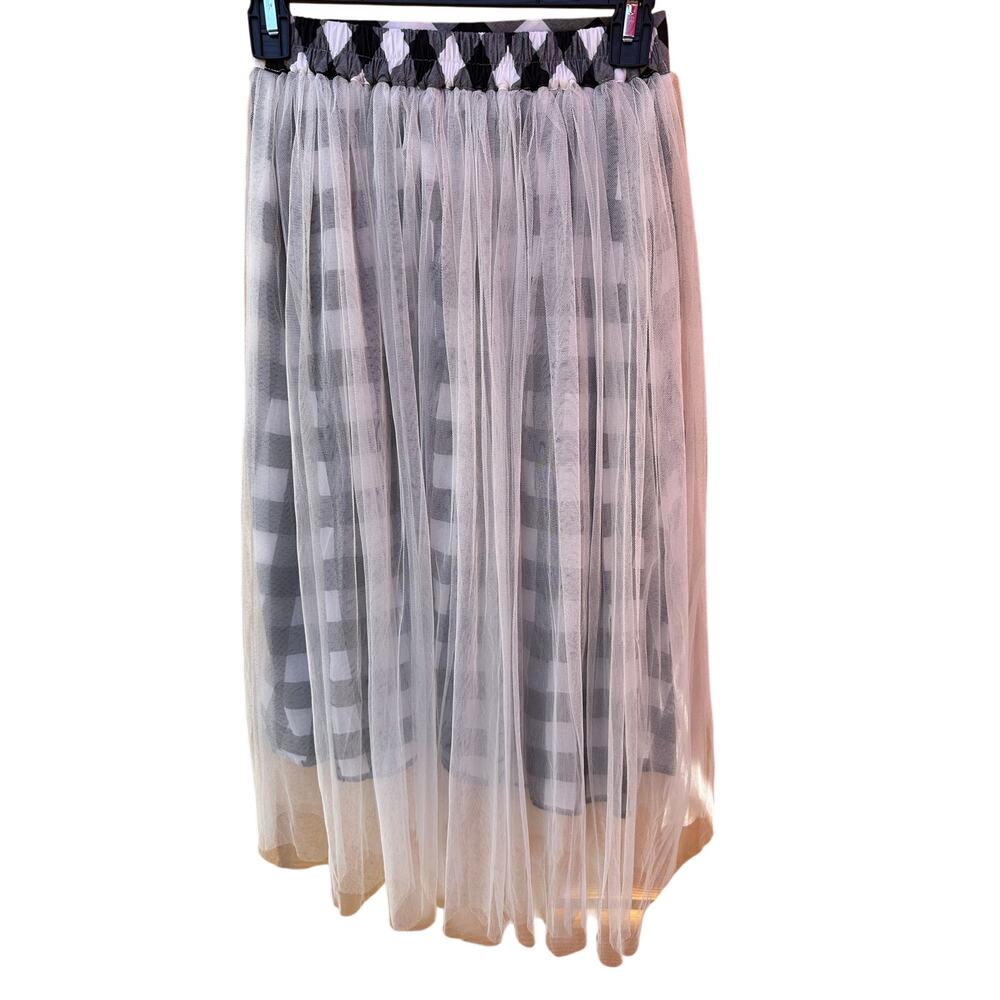 Earth Music & Ecology Ivory Tulle Plaid Skirt Size F Mori Girl J-Fashion